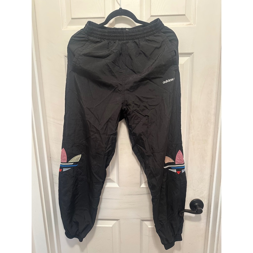 Adidas Originals Primegreen Black Track Pants Multi Color Trefoil Logo Womens M